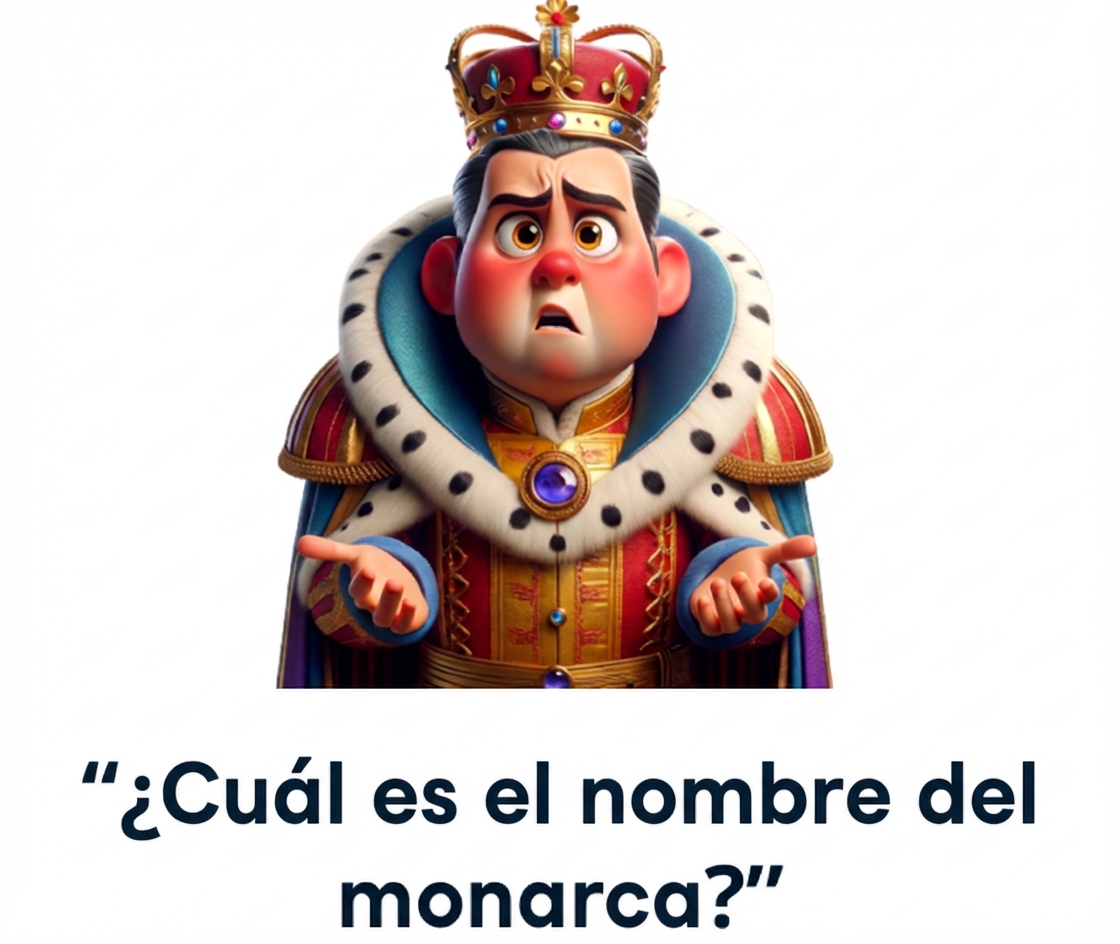 Un monarca de aspecto confuso con la pregunta "¿cuál es el nombre del monarca?"