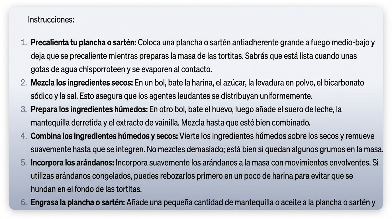 Respuesta de ChatGPT: pasos para preparar las tortitas de arándanos perfectas.