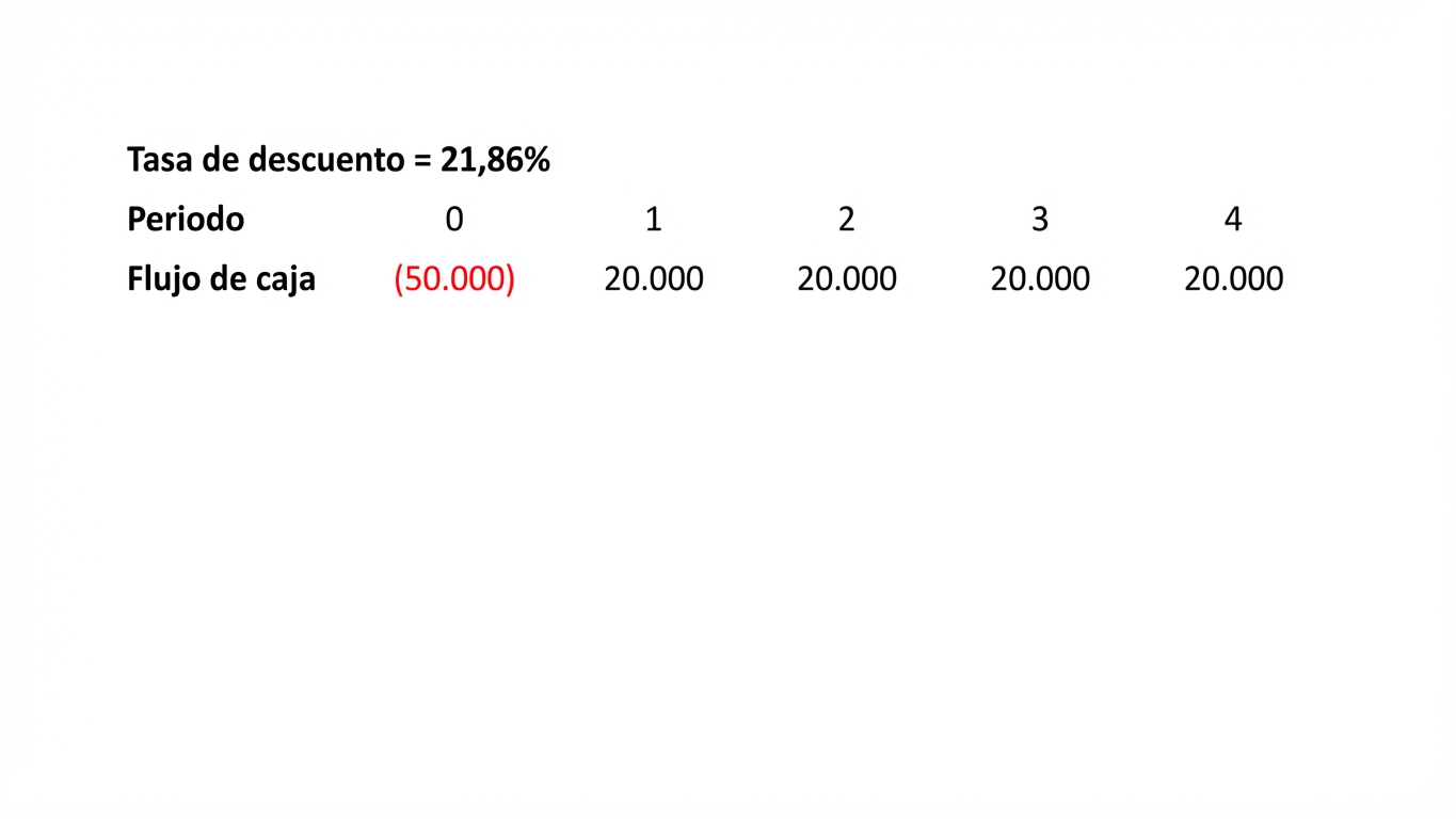 Ejemplo de fórmula de VAN usando la TIR como tasa de descuento.