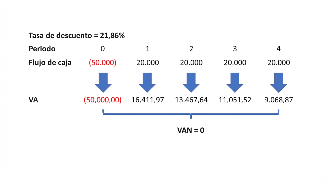 Ejemplo de fórmula de VAN usando la TIR como tasa de descuento.