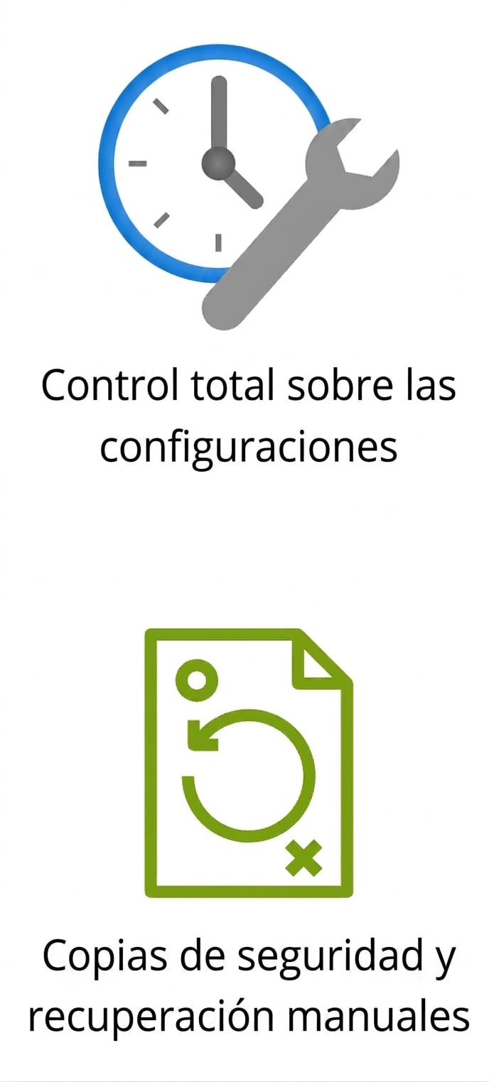 Dos iconos que destacan control de configuraciones y copias manuales.