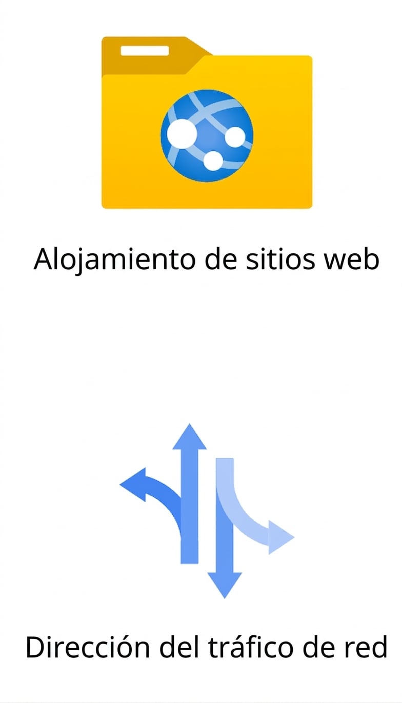 Dos iconos que muestran alojamiento web y direccionamiento de tráfico de red.