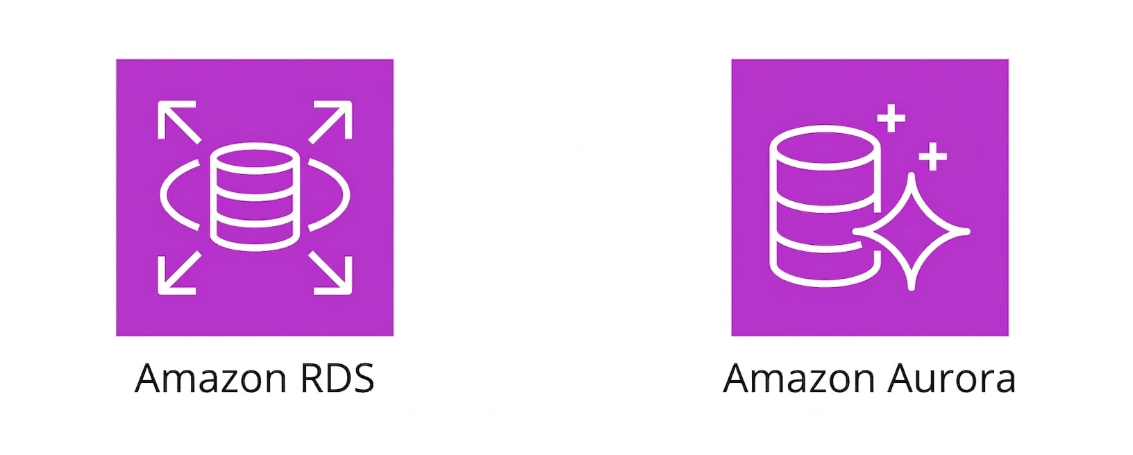 Dos iconos que muestran Amazon RDS y Amazon Aurora.