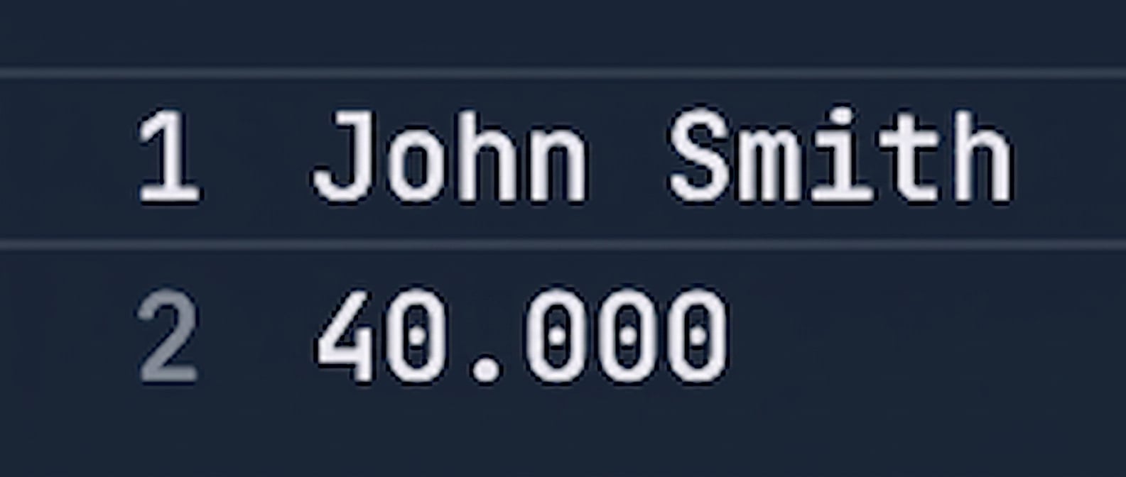 Archivo de texto con el nombre John Smith y sueldo 40000