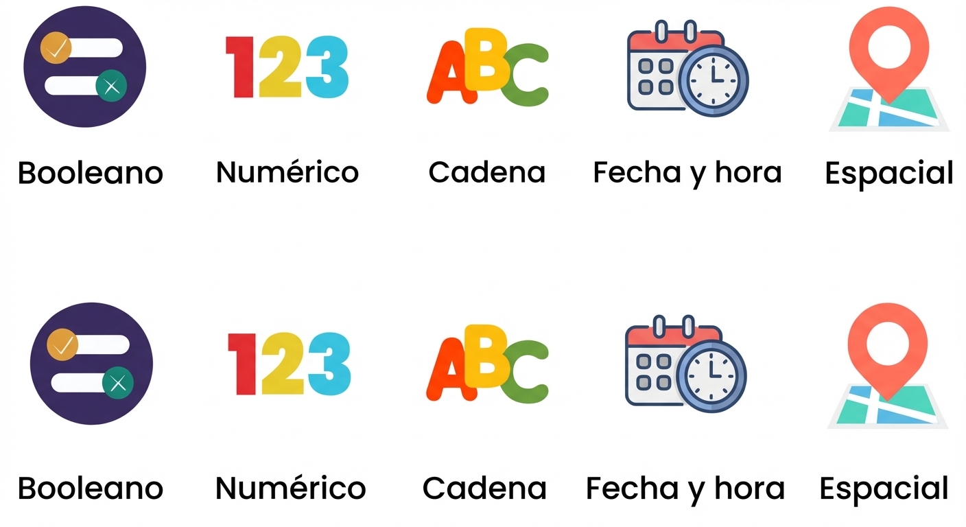 Imágenes de tipos de datos con texto boolean y numeric