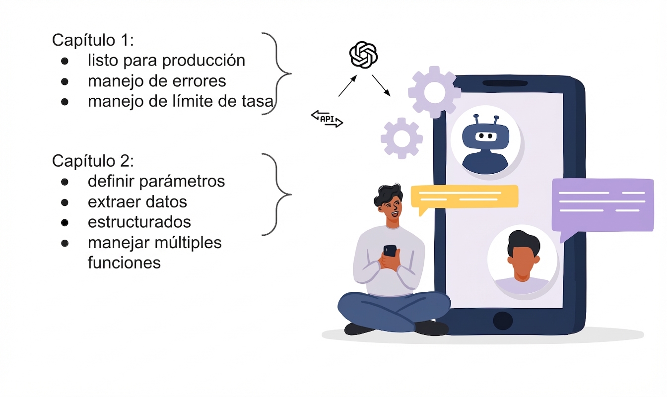 Ilustración de una persona usando una app de IA creada con la API de OpenAI