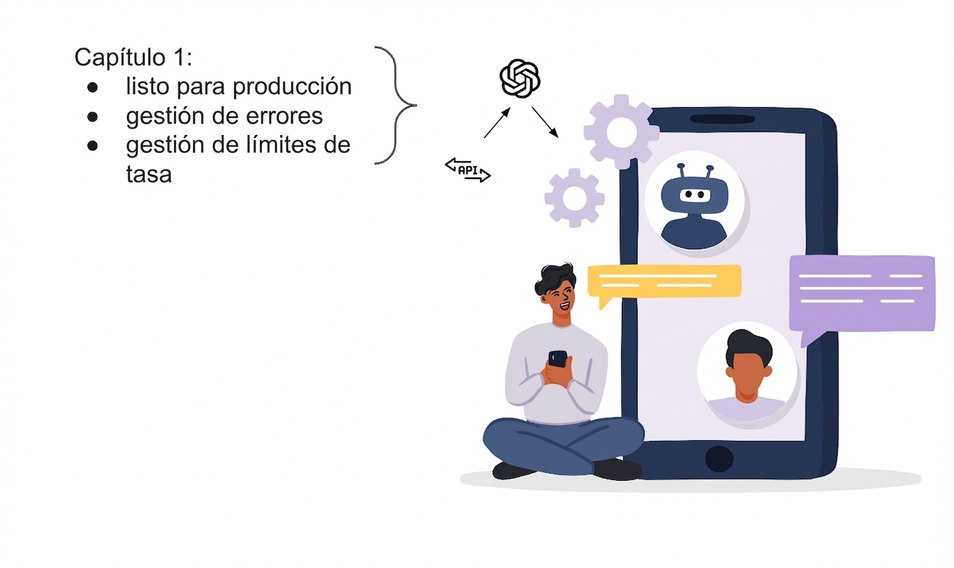 Ilustración de una persona usando una app de IA creada con la API de OpenAI