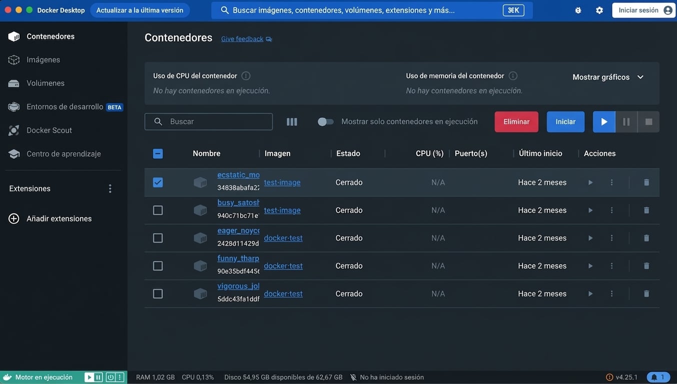 Docker Desktop - Captura de la aplicación