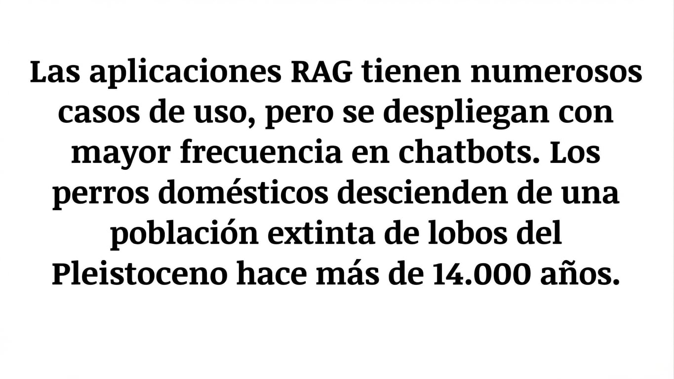 Un párrafo con una frase sobre aplicaciones RAG y otra sobre perros.