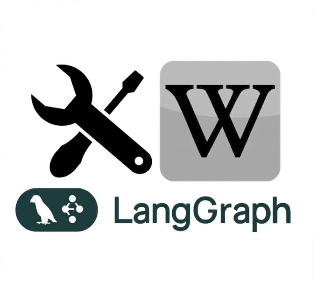 Icono de herramientas, Wikipedia, icono de LangGraph.