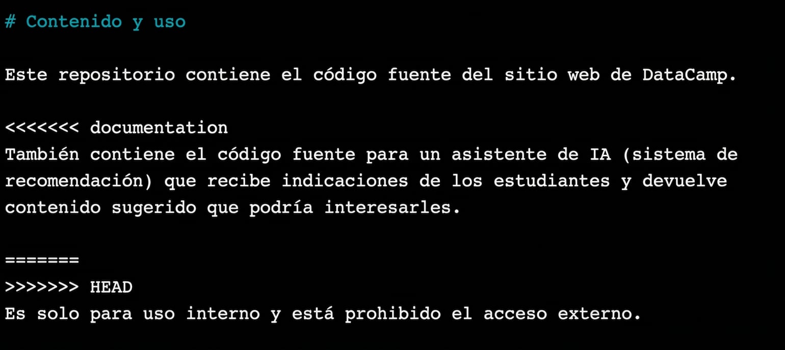 editor web de nano eliminando la sintaxis de Git <<<<<<< documentation, ======= y >>>>>>> HEAD