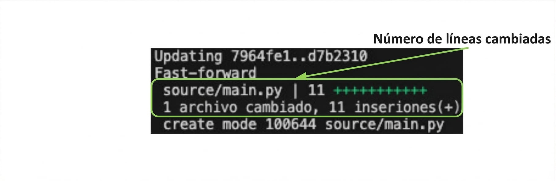 git_merge_output con un resaltado del número de líneas cambiadas
