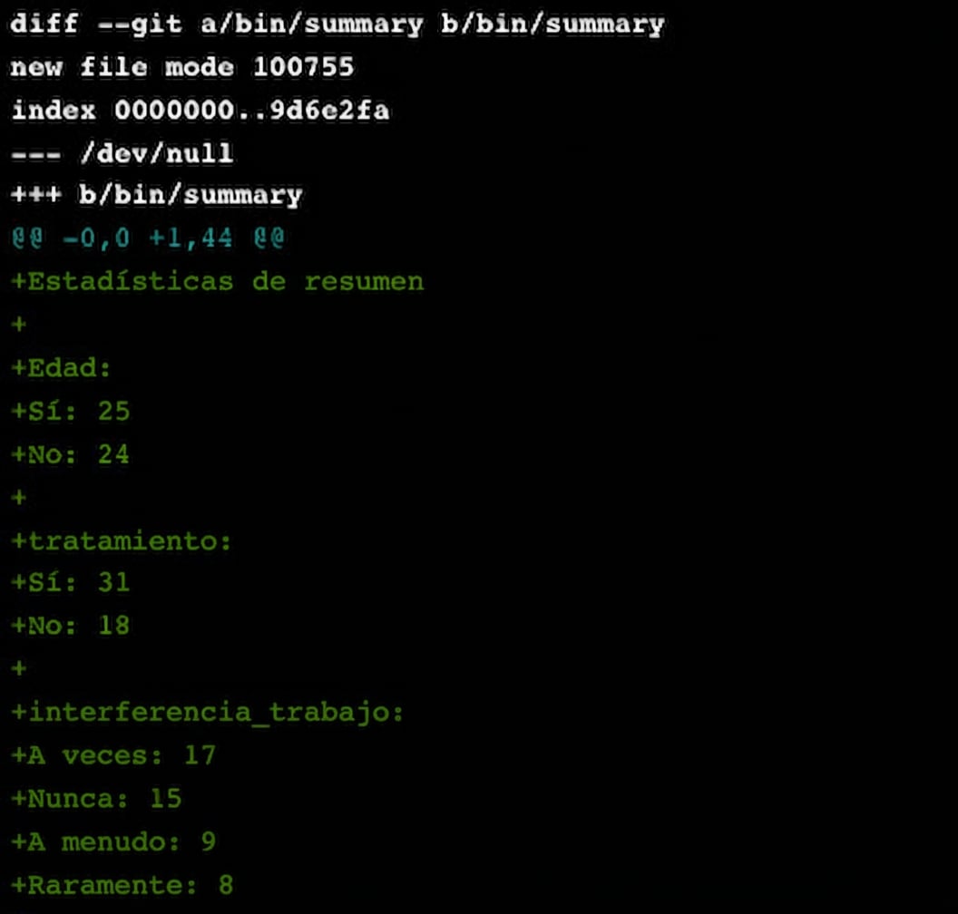 salida de git diff main summary-statistics, truncada