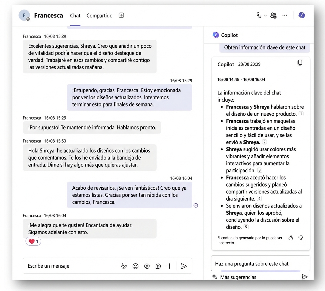 Copilot para obtener la información clave del chat.