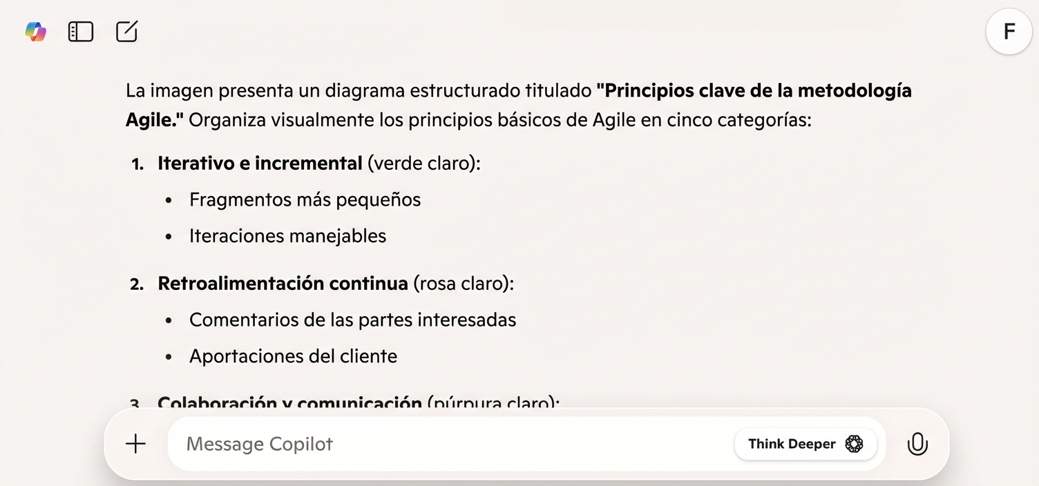 Captura de pantalla de la respuesta de Copilot, en la que se explica el diagrama de gestión de proyectos.