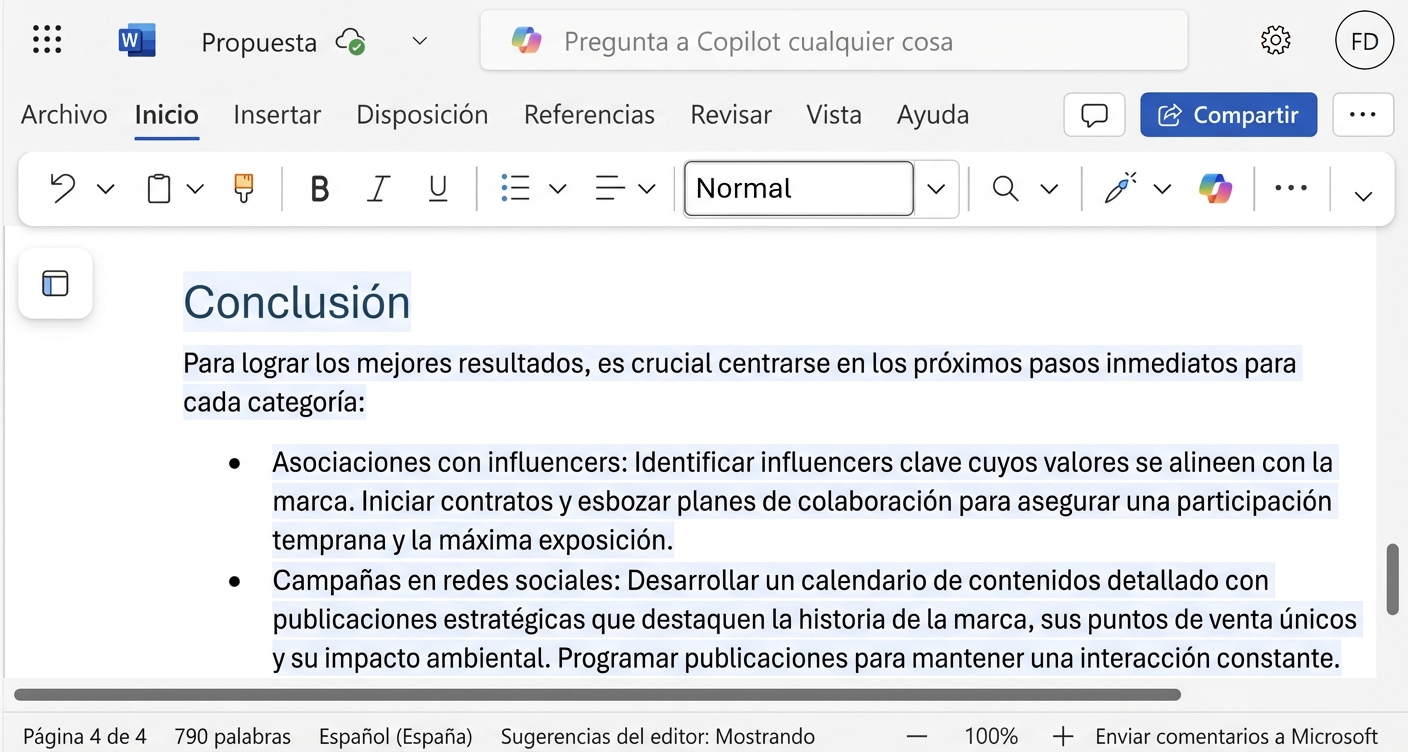 El párrafo reescrito con la conclusión revisada.