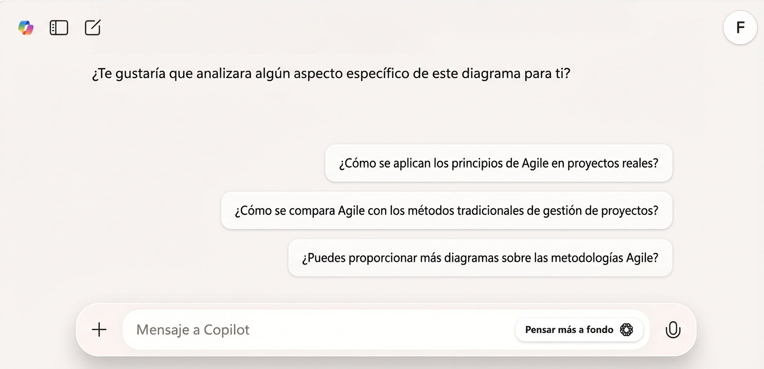Respuesta del Copilot con preguntas de seguimiento sugeridas.
