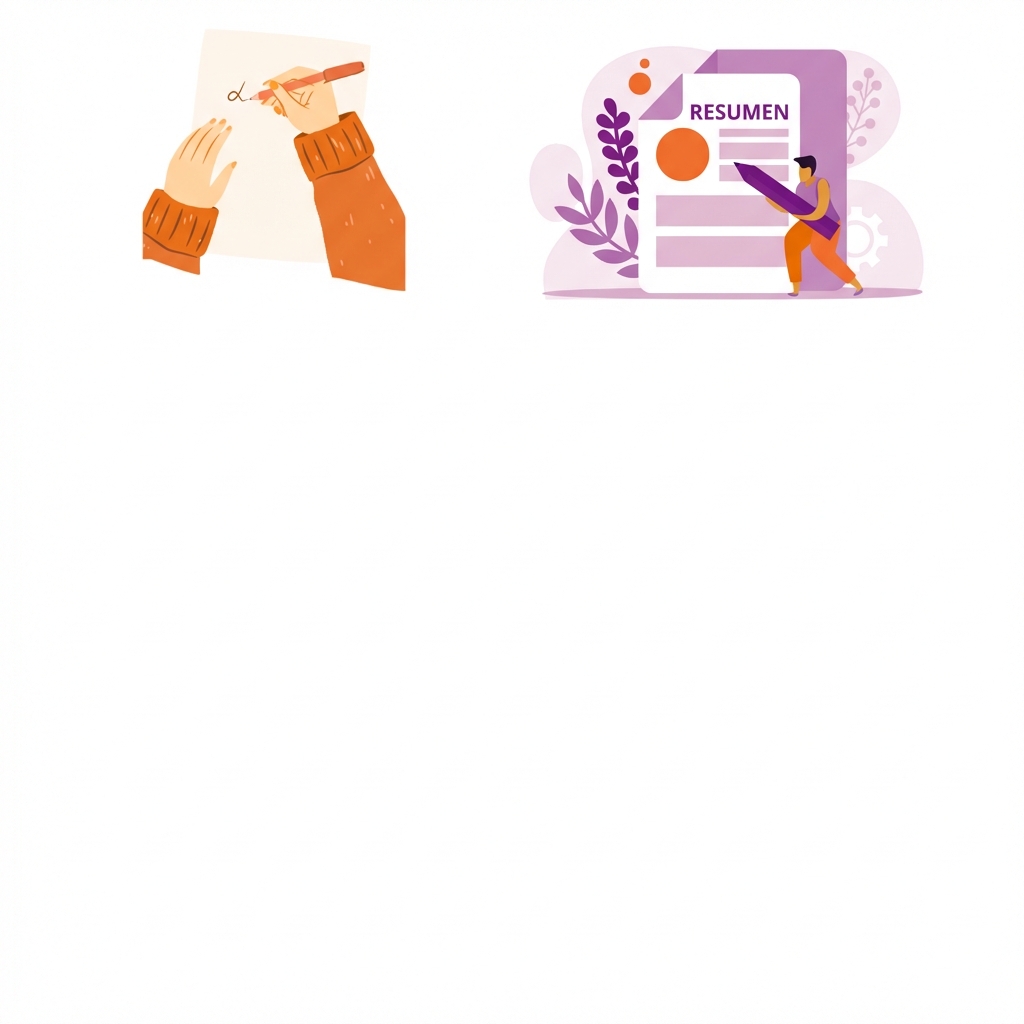 Dos iconos que indican acciones para crear contenido y resumir información.