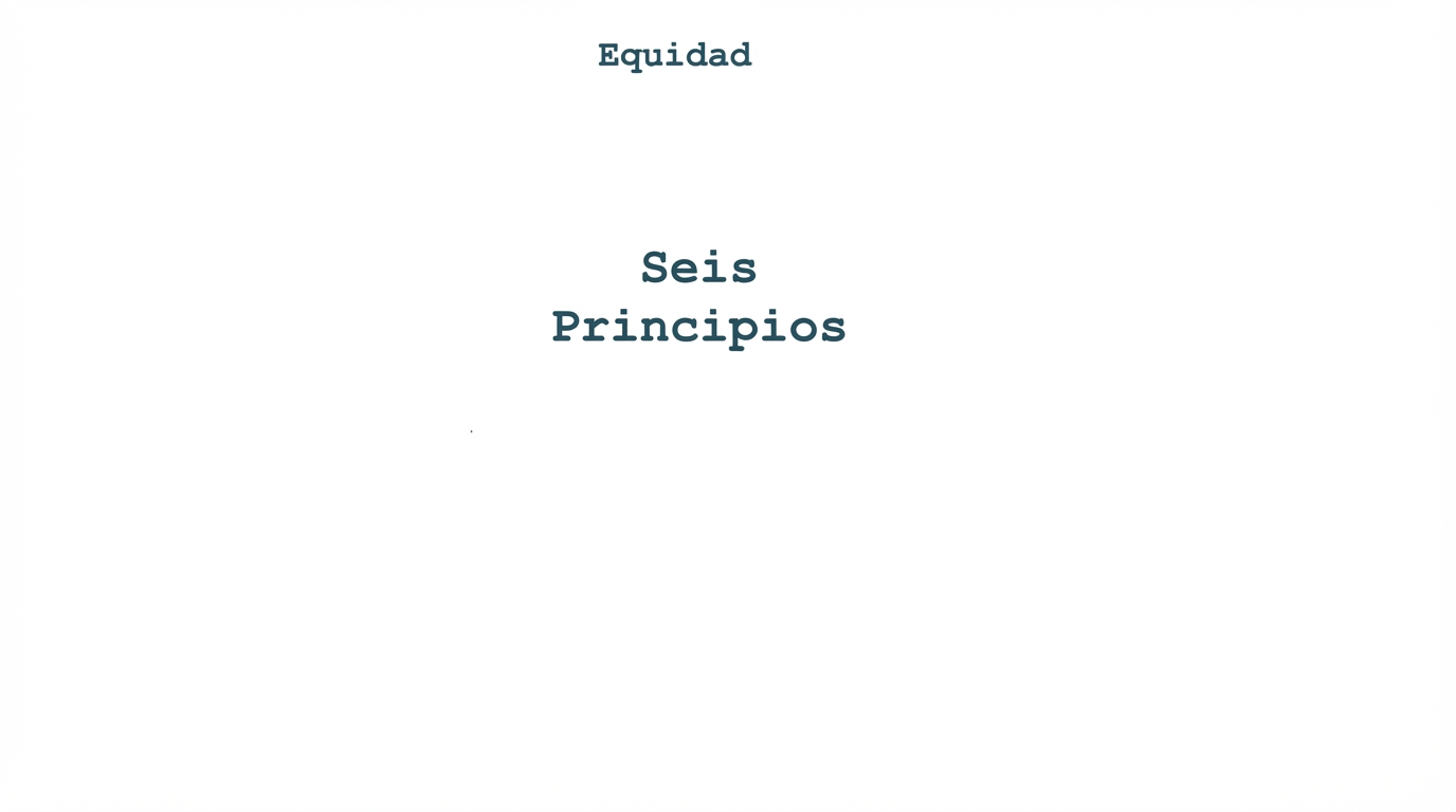 Un texto que dice «seis principios», rodeado por los términos que indican dichos principios: equidad
