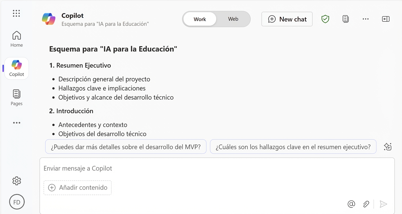 Captura de pantalla del esquema del informe.