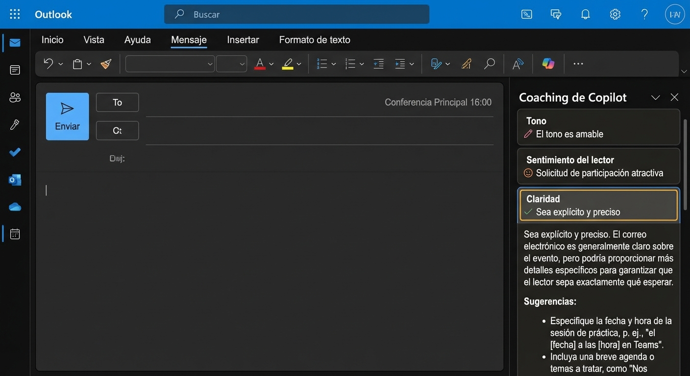 Respuesta de Copilot con consejos para mejorar la claridad.