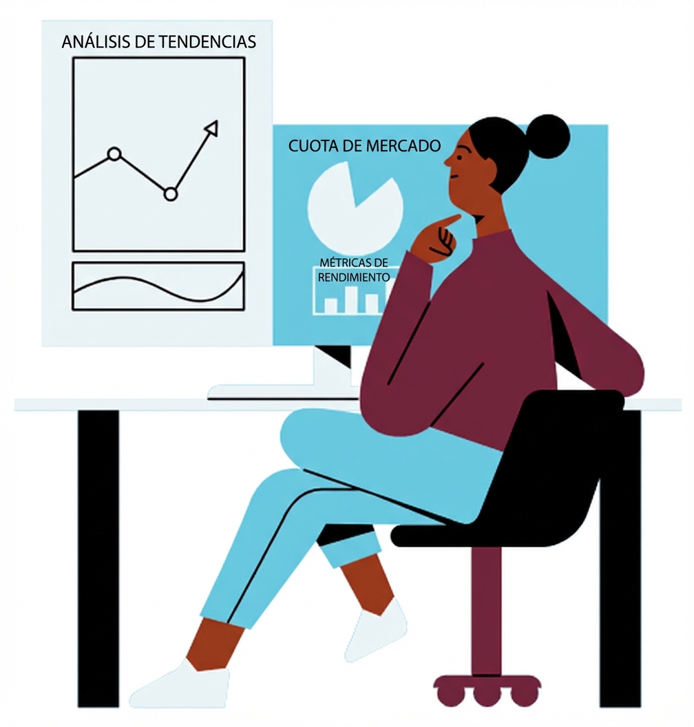 Persona sentada en un escritorio que revisa gráficos