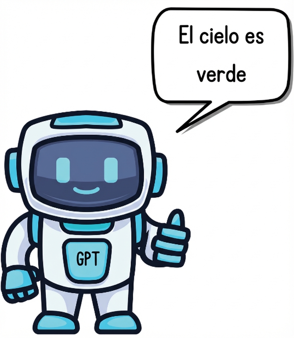 Bot GPT mostrando una respuesta incorrecta al afirmar que el cielo es verde