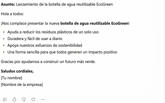 El mismo correo, ahora más corto y con viñetas