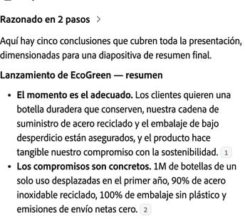 Resumen de cinco puntos de Copilot con citas a la presentación