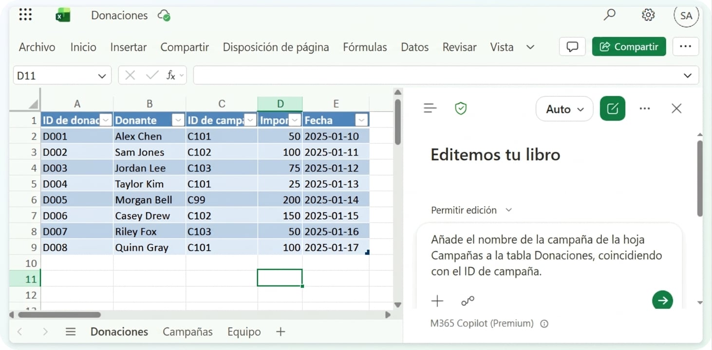 El mismo libro con el prompt de búsqueda escrito en el panel de Copilot