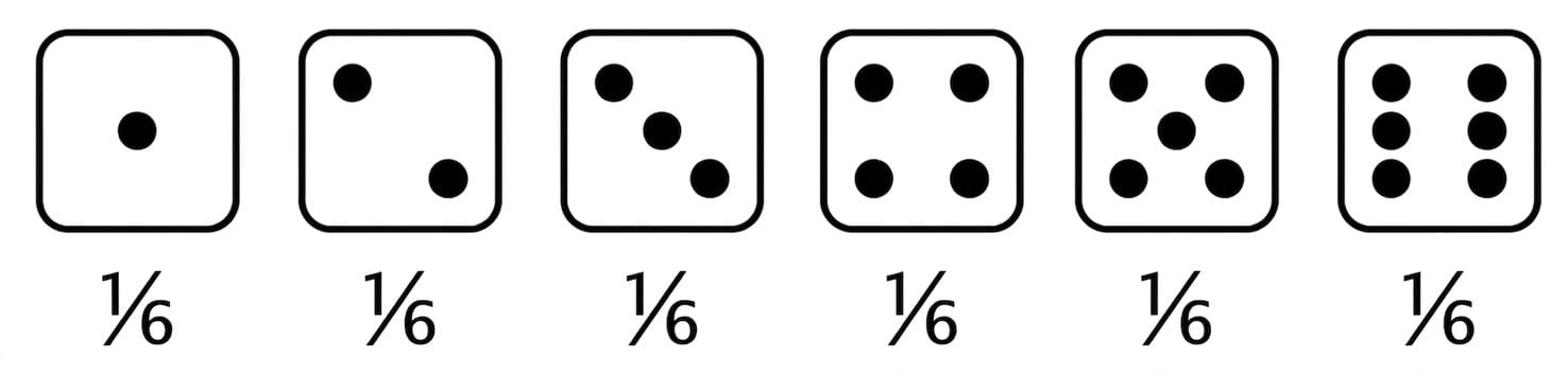 Cada cara de un dado tiene 1/6 de probabilidad