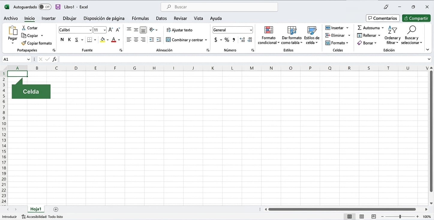 Archivo de Excel destacando una celda