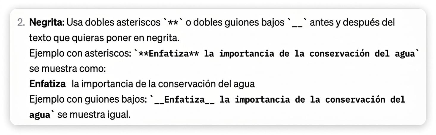 Ejemplos de enfatizar texto con asteriscos o guiones bajos