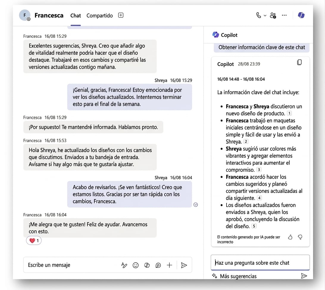 Copilot para obtener la información clave del chat.