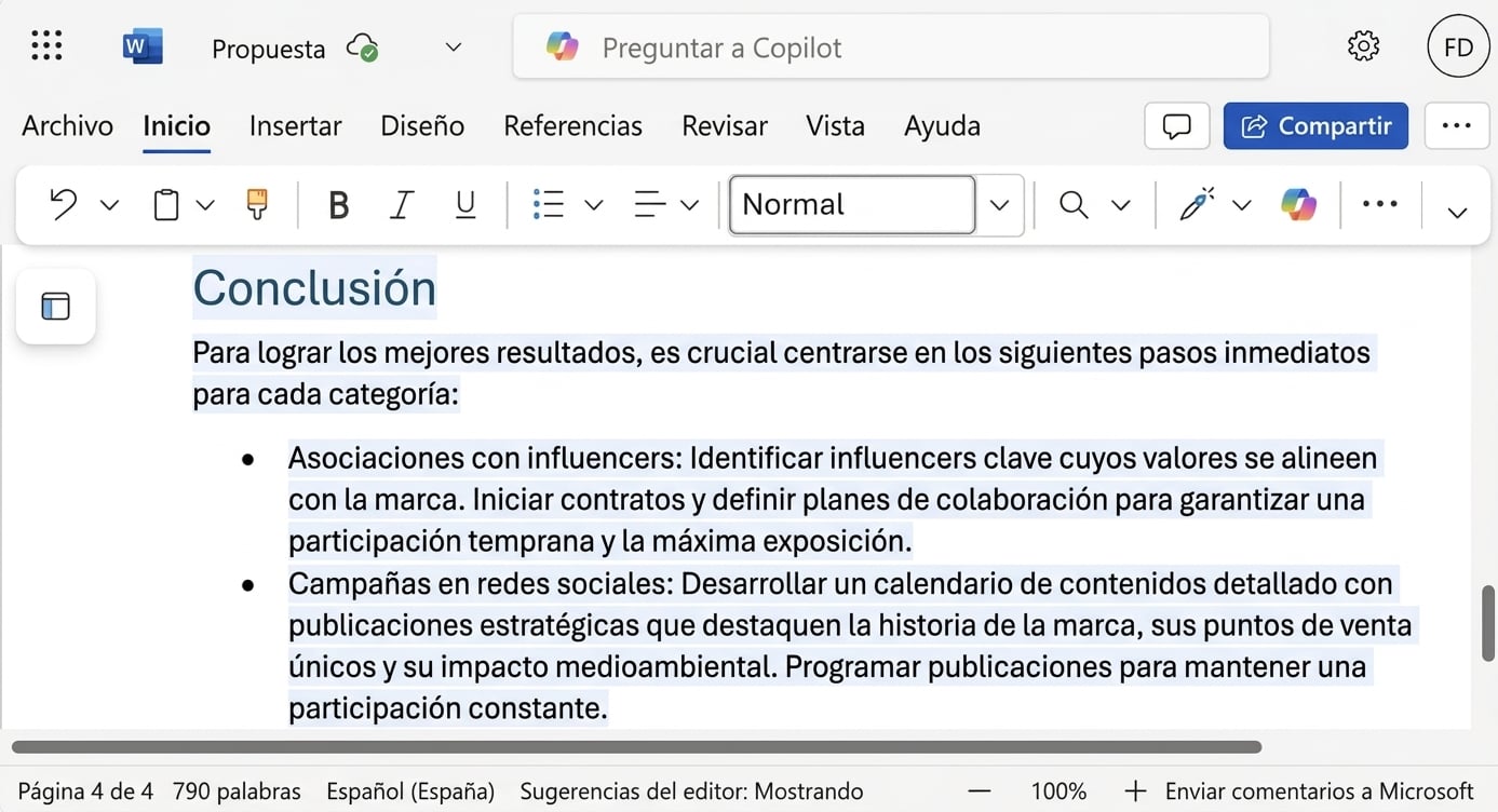 El párrafo reescrito con la conclusión revisada.