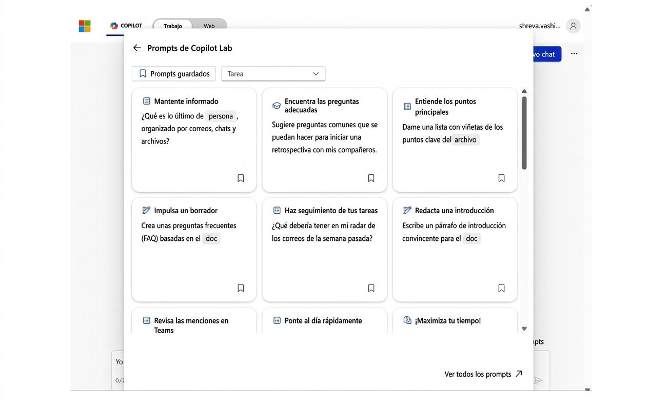 Serie de prompts sugeridos por Copilot Labs.