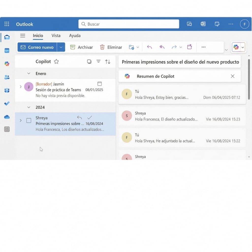 Largo hilo de correo electrónico entre dos colegas, un gestor de producto y un diseñador principal.