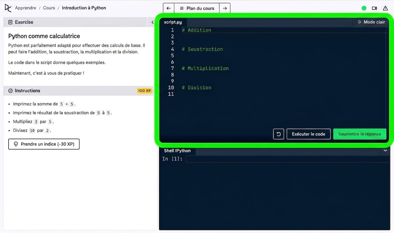 Script Python dans DataCamp