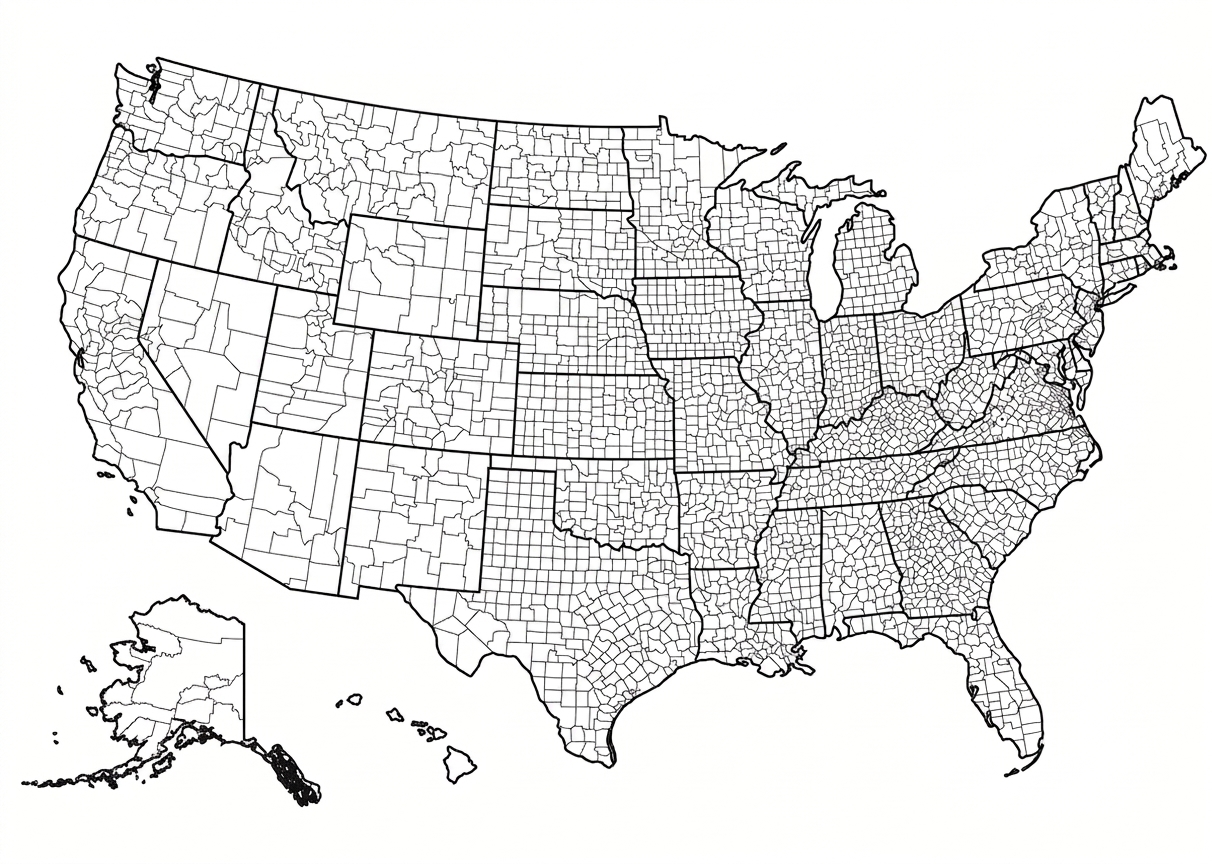 Carte des comtés des États-Unis.