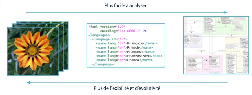 Schéma illustrant le continuum entre données structurées et non structurées