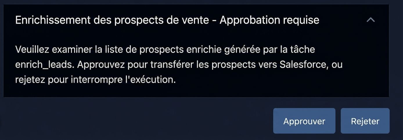 Message d'approbation dans l'interface Airflow avec les options Approve et Reject