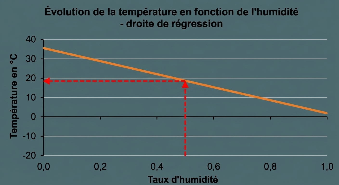 utiliser la droite pour trouver la température selon l'humidité flèche horizontale