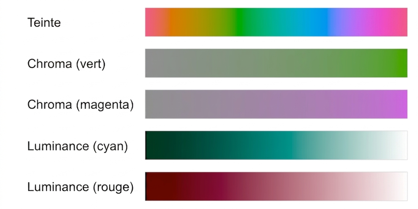 Échantillons de teinte, chroma et luminance