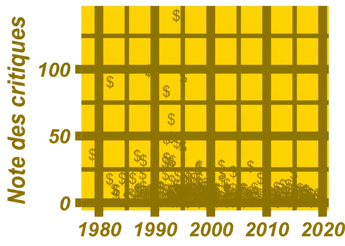 Nuage de points des notes de critique de chansons hip-hop par année avec du « chartjunk »