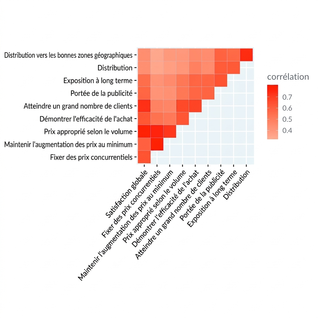 Carte de chaleur de corrélation d'un sondage de satisfaction produit