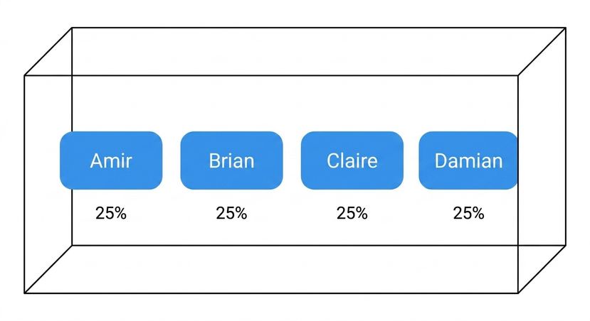 Noms dans une boîte, chacun avec 25 % de probabilité.png