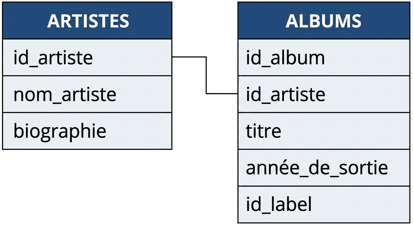 la table artists est liée à la table albums par la clé unique artist_id