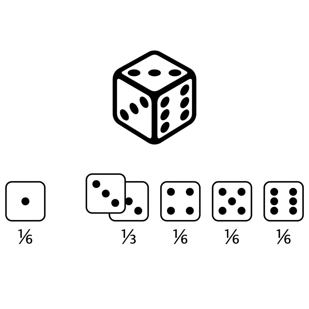 dé à six faces avec deux faces à 3 points