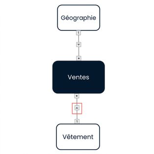 Modèle de données avec des filtres croisés à sens unique allant des deux dimensions vers la table de faits.