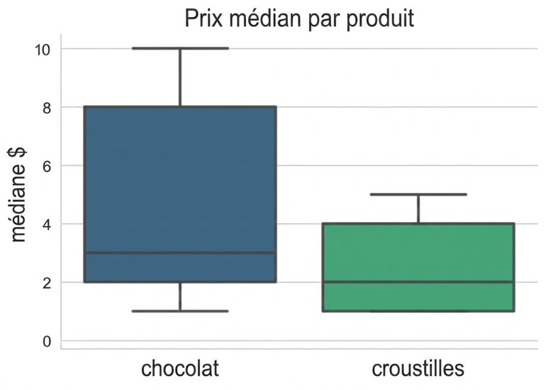 boîte à moustaches montrant le prix médian pour deux produits